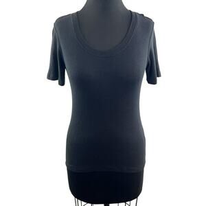 ALALA Black Tencel Top Cotton Stretch Scoop Neck Short Sleeve Pullover Size XS